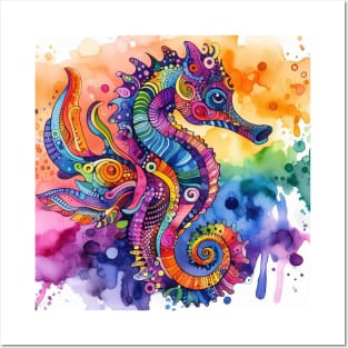 Psychedelic illustration of a seahorse Posters and Art